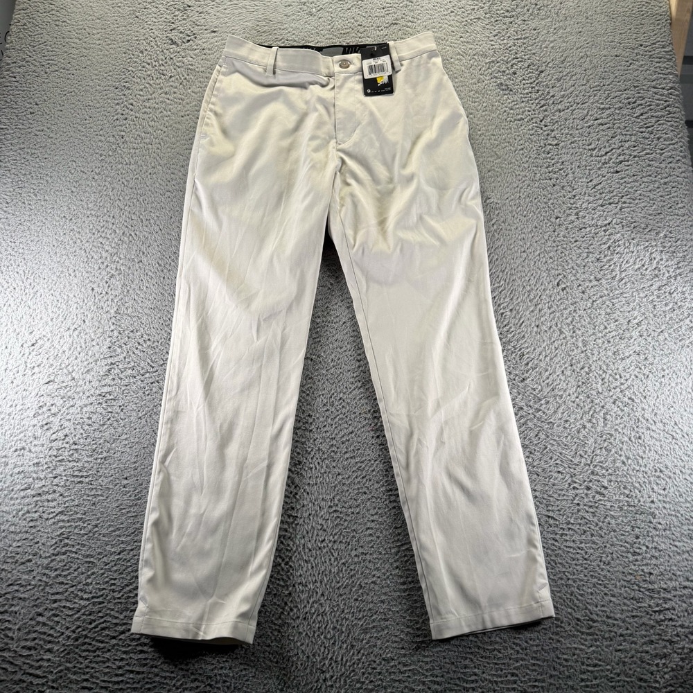 Nike Dri-Fit Pant Men M White Polyester Golf Performance Straight Stretch Swoosh
